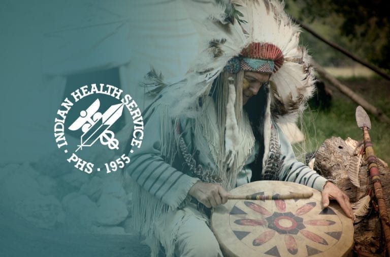 Native American drumming with headdress